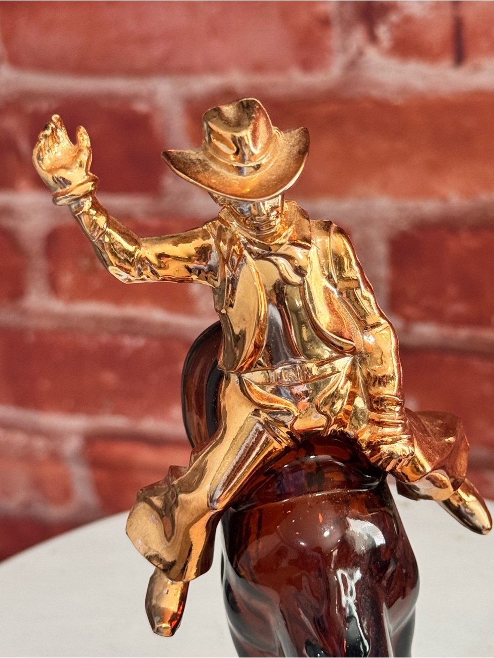 Vintage Avon Bucking Bronco Horse Cowboy Rider Amber Bottle Decanter